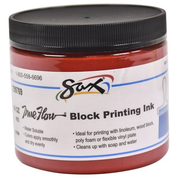 Sax True Flow Water Soluble Block Printing Ink, 1 Pint Jar, Primary Red 1299769